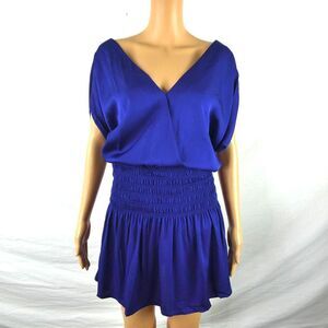 Cosette Blue Red V Neck Back Batwing Smocked Smocking Mini Dress Funky Unique